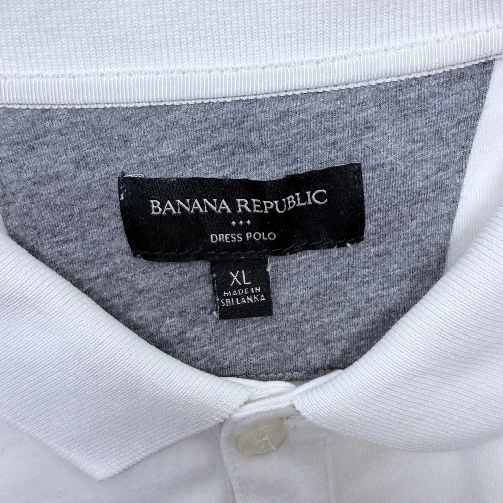 Banana Republic Mens XL White Dress Polo Short Sleeve Cotton Solid Shirt